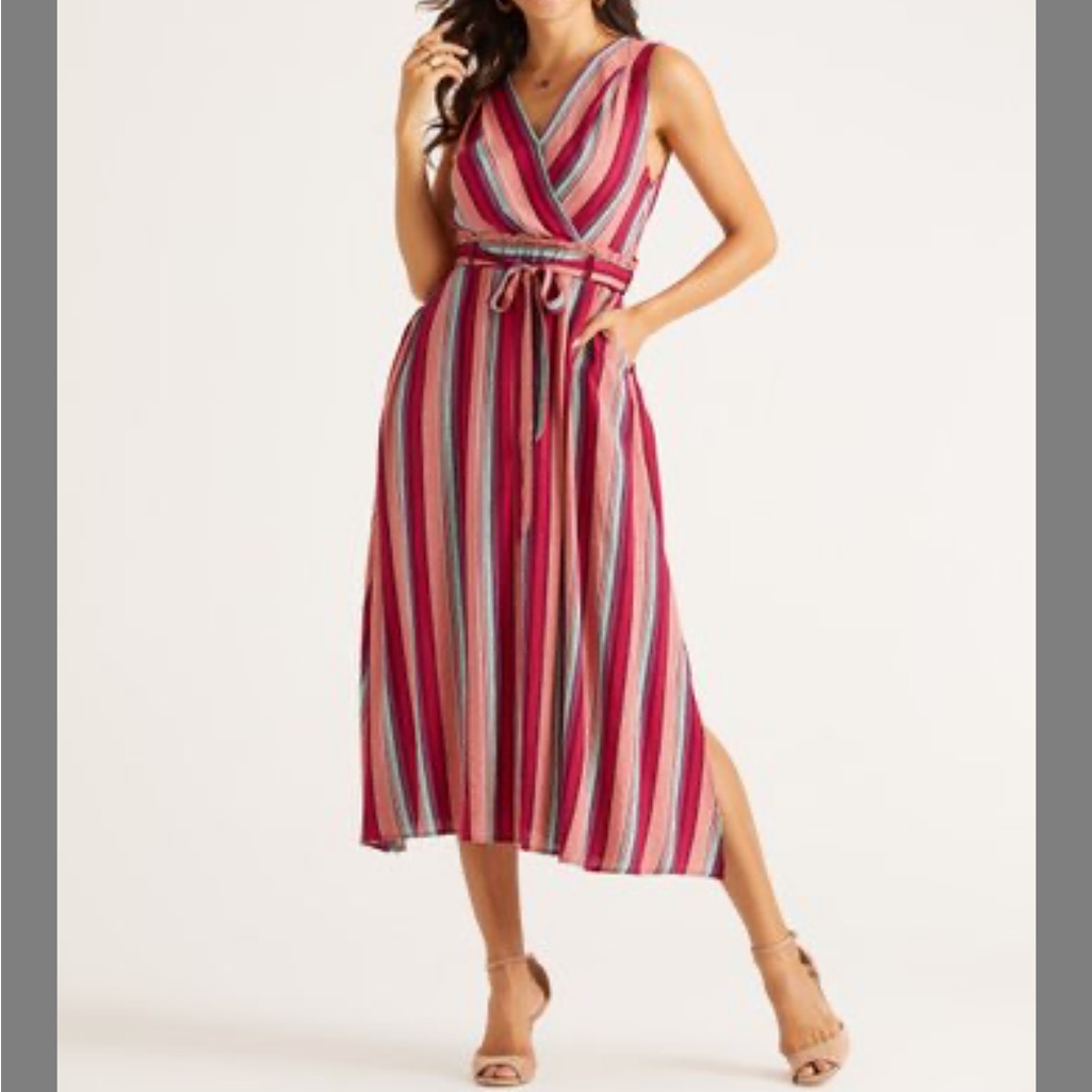 2/$40 Suzanne Betro Multi Stripe Midi Dress